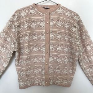 Vtg Sweater Lace Overlay Pearly Buttons 2P